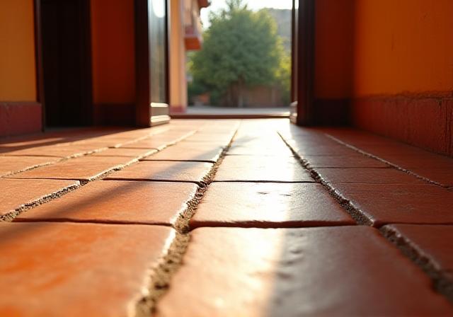 Suelo de barro cocido rústico en una villa tradicional
